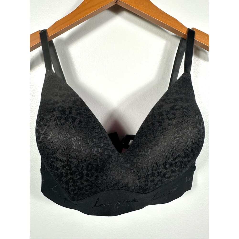 PINK Victoria's Secret Black Leopard Wear Everywhere Wireless Bra Size 36DD